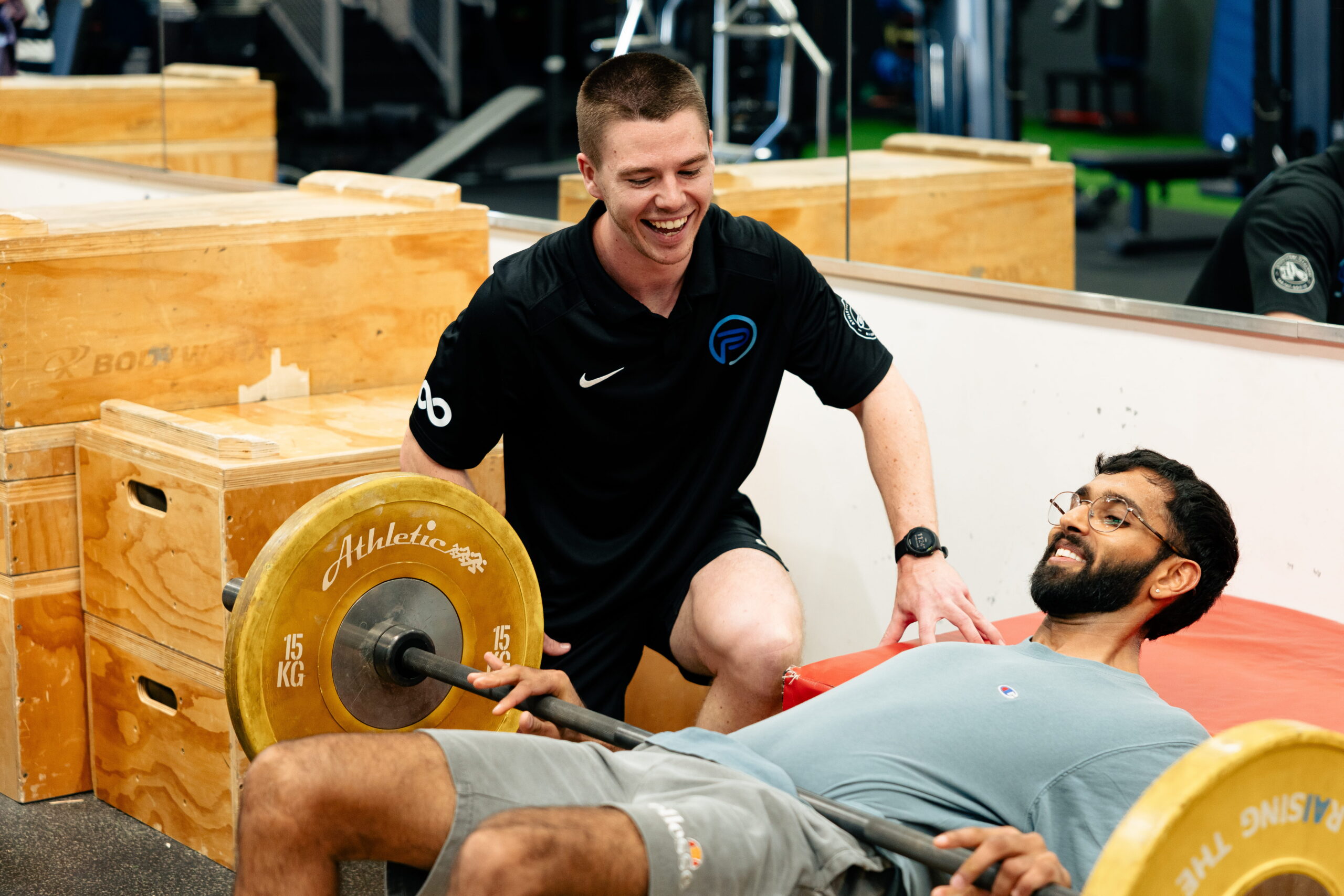 1E4A7268 (1) Physiotherapist Matt Beavis, assisting a gym goer.